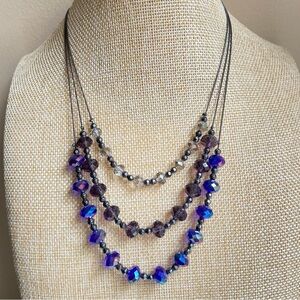 New York & Company multilayer gunmetal chains crystal beads in blue gray clear